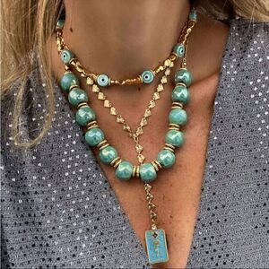 Anthropologie Turquoise and Gold Necklace Set